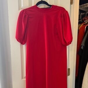 Zara Vibrant Red Puff Sleeve Dress